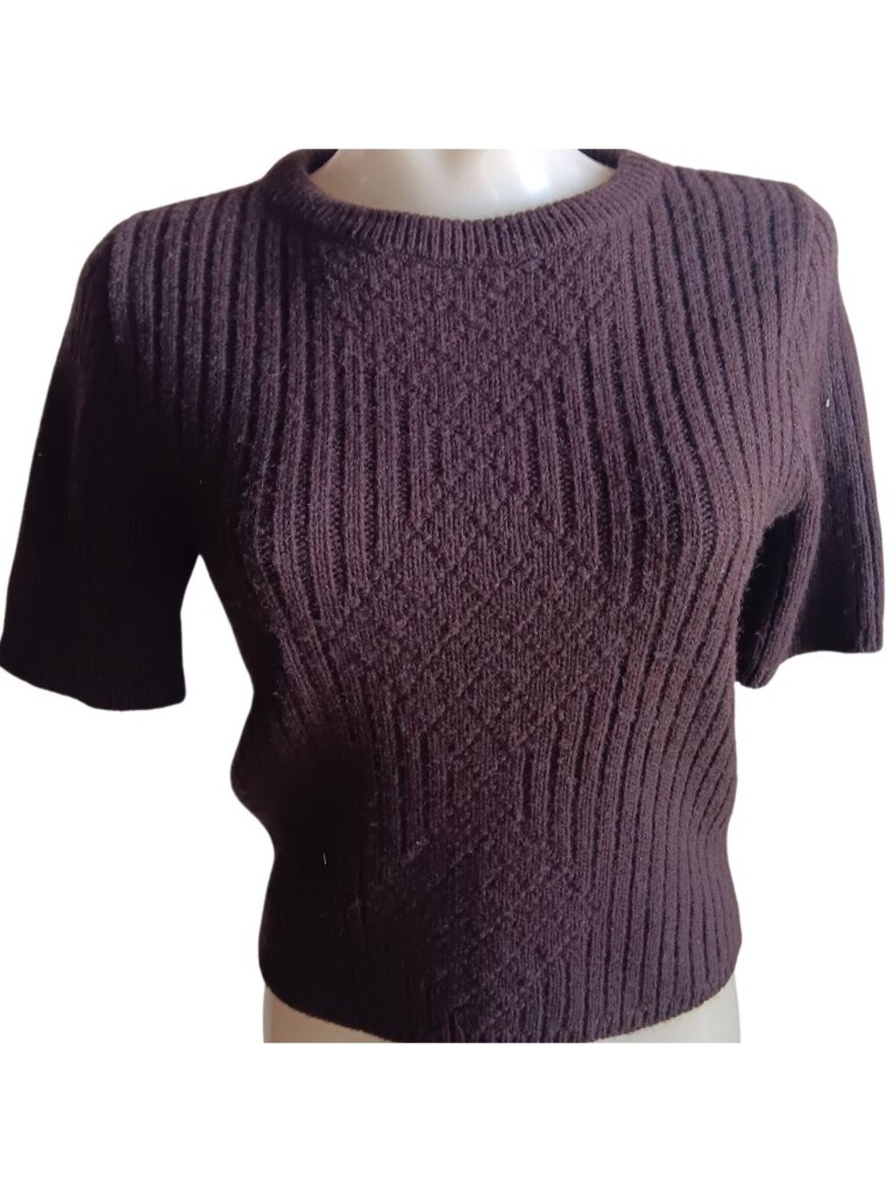 True Vintage Small Sweater 1970's Brown Ribbed Short Sleeve Top Bobbi Brooks